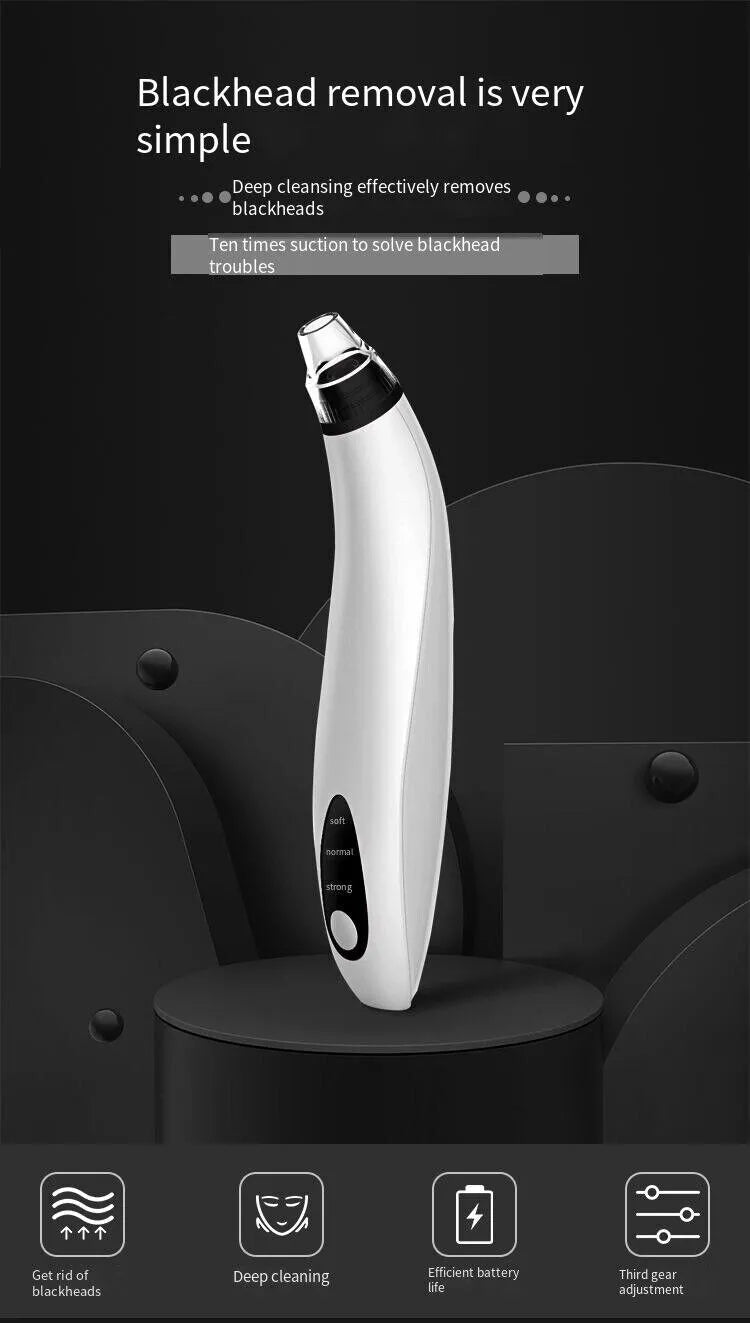 Blackhead removal tool with text on a dark background