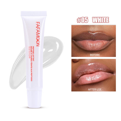 Lip balm tube with 'FAFAVOON' branding, showing before and after use on lips.