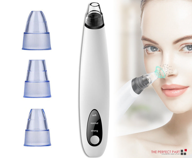 Beauty device with attachments and a close-up of a woman using it on her face.