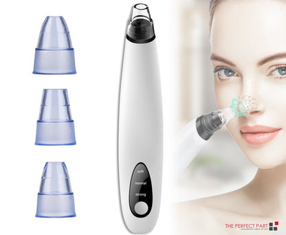 Beauty device with attachments and a close-up of a woman using it on her face.