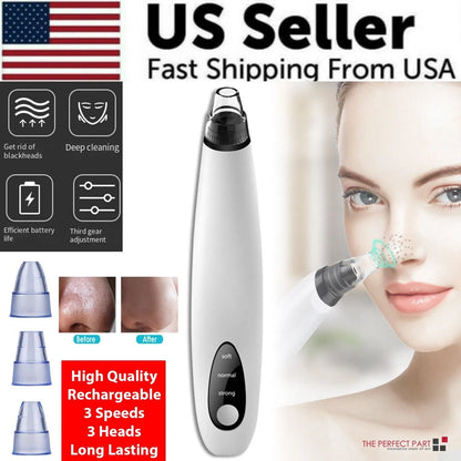 Facial cleansing device with woman using it, US seller banner, and product features.